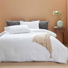 Luxury Thick Winter Comforter - Super Soft Microfiber Filled, Quilted Solid Color Diamond 3D Jacquard Duvet Cover, Suitable For All Seasons, Machine Washable - Perfect For Bedroom, Hotel And Guest Room (Pillow Case Not Included) - White - View 15