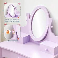 Kid-Sky Kinder Kosmetikspiegel mit verstellbarem Spiegel – Schminktisch Set für Mädchen mit Spiegel, Hocker und Holz-Kosmetik-Set für fantasievolles Puppenspiel - Mauve - Übersicht 2