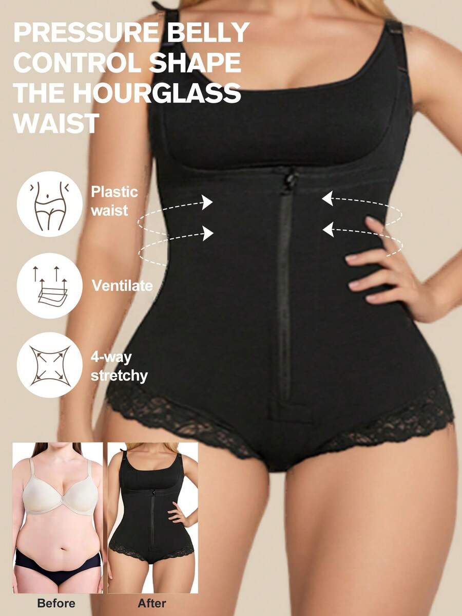1pc Plus Size Women's One-Piece Shapewear, Tummy Control - Black - View 1