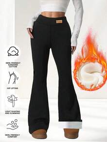 Women's Thick Warm Thermal Lined Leggings, Flared Stretchy Skinny Pants For Winter - Black - View 1