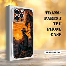 Funda vintage para teléfono con escena de atardecer vaquero, compatible con teléfonos ,  17,  16 Pro Max,  15 Pro Max,  13 y  12. Ofrece protección contra golpes y caídas. Un regalo ideal para familiares, amigos, seres queridos, parejas y Navidad. - transparente - Ver 4