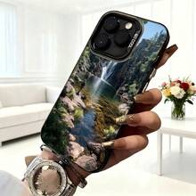 Cubierta de telefono con diseño de cascada y lago negro para iPhone 14 Pro Max funda protectora con impresion natural de paisaje montano ideal para uso diario en cafeterias y viajes - Negro - Ver 6