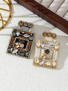 1入優雅精緻風格黑白創意香水瓶胸針，鑲有閃亮寶石，適用於女性配戴，高雅珠寶徽章，適合約會或日常裝扮，也適合作為禮物