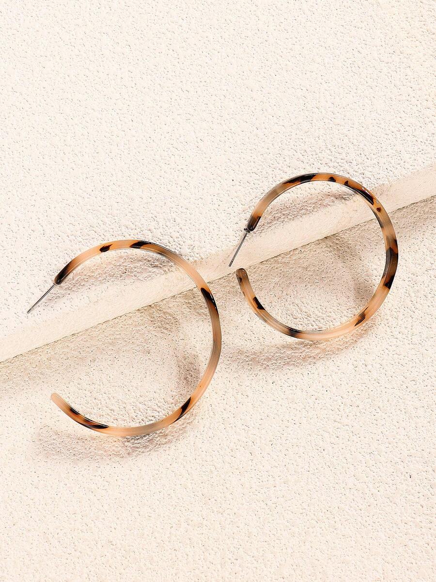 Tortoise Shell Resin Irregular Hoop Earrings Fashion Jewelry, Quality Choice For Special Occasions And Dates, Enhances Elegance In Casual Attire, Perfect Valentine'S Day/Birthday Gift For Friends, Girlfriend, Besties, Family - Multicolor - View 1