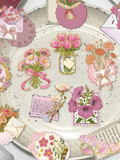 50/250pcs Gold Foil Flower Stickers, Suitable For Laptop, Water Bottle, Phone Case, Guitar, Skateboard, Scrapbooking, Luggage, Gift For Friends