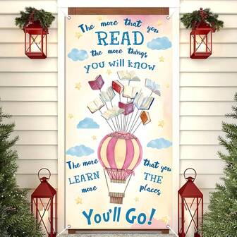 70.87x35.43inch Hot Air Balloon & Book Education Theme Party Doorframe Banner, Photography Backdrop Decor. Education Quotes & Hot Air Balloon Starry Sky Pattern Party Arch Decoration, Suitable For Classroom, Library, School, Birthday, Christmas, Graduation - 2D Flat Decoration Photography Porch Sign Home Decor
