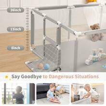 Parque infantil grande para bebés y niños pequeños, parque infantil, amplio parque de juegos para bebés en interiores y exteriores, parque infantil resistente ycon malla suave y transpirable, centro de actividades para niños pequeños con base antideslizante. - Gris - Ver 4