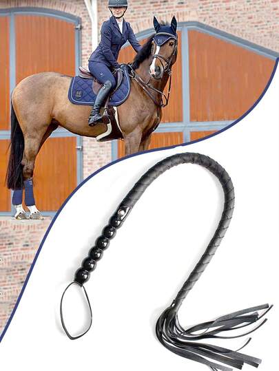 95 厘米专业马鞭 - 柔软 PU 皮革手柄、马鞭、蛇鞭、训练马鞭、手工编织马鞭、可重复使用、适合训练、练习和户外玩耍 - 耐用、易于使用和便携的骑马配件、道具