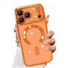 1pc Star Universe Orange Magnetic Adsorption Electroplated Edge Silicone Soft Transparent Full Coverage Glass Lens Film Strong Magnet Compatible Magnetic Wireless Charging Anti-Dust Anti-Drop Non-Yellowing Phone Case Compatible With Apple 17Pro/17ProMax/Air/17/16Pro/16ProMax/16Plus/16/16E/SE4/15Pro/15ProMax/15Plus/15/14Pro/14ProMax/14Plus/14/13Pro/13ProMax/13/12Pro/12ProMax/12/11ProMax/11/11Pro/XSMax/XR/XS/X