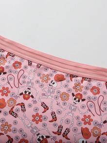 Dircho 5条装女士哥特骷髅印花撞色包边平角内裤，舒适弹力腰带贴身内裤，女士内衣裤 - 彩色 - 查看 4