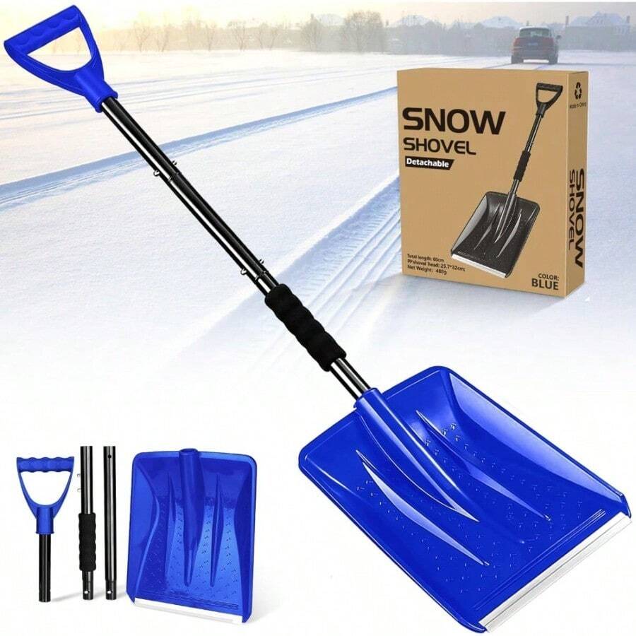Snow Shovel, Upgrade Emergency Snow Shovel For Driveway With Aluminum Handle Large Capacity Lightweight And Adjustable Portable Survival Shovel For Home, Garden, Camping, Mud And Snowman(Black) - Blue - View 1