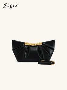 Pleated Elegant Clutch Bag, New Casual Versatile Shoulder Bag For Shopping, Party, Fashion Handbag For Women - Black - View 5