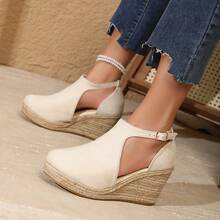 Breathable Closed Toe Wedge Sandals With Rope Accent, Fashionable And Comfortable - Beige - View 10