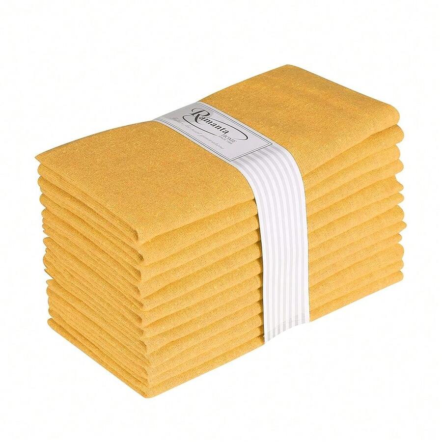 Cloth Dinner Napkins In 1OO% Cotton Fabric - Mustard, Mitered Corners & Generous Hem, Set Of 12,18x18EveryDayNapkin,Mustard - 芥末 - 查看 1