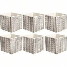 Basics Collapsible Fabric Storage Cubes With Oval Grommets - 6-Pack, Light Grey - Taupe - View 6