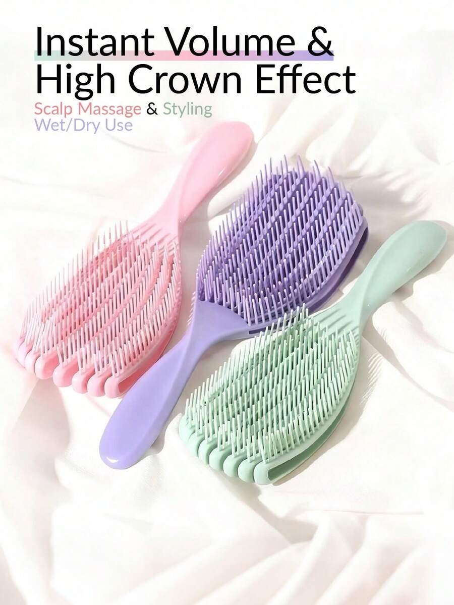 女士章鱼梳,干湿两用,适用于直长发、浓密卷发,可梳理打结的头发,贝壳梳造型,雕刻亮泽,蓬松顺滑,防静电不伤发,按摩头皮,猪肋排造型,气垫梳,女士专用打结多功能按摩梳 - 彩色 - 查看 1