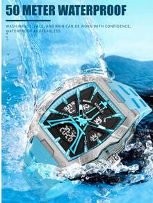 SMAEL Fashion Men's Hollow Dial Watch With Alarm/Chronograph/Date/Seconds/Luminous Multi-Function, Digital Pointer Dual Display, Silicone Strap Quartz Electronic Watch - one-size - View 3