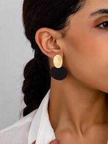 2pcs/Set Minimalist Textured Oval & Round Colorful Painted Women Dangle Earrings - Geometric Circle - View 3