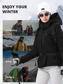 CAMEL CROWN Women's Windproof Ski Jacket, Waterproof Thickened Parka Coat, Warm Down Jacket - Black - View 5