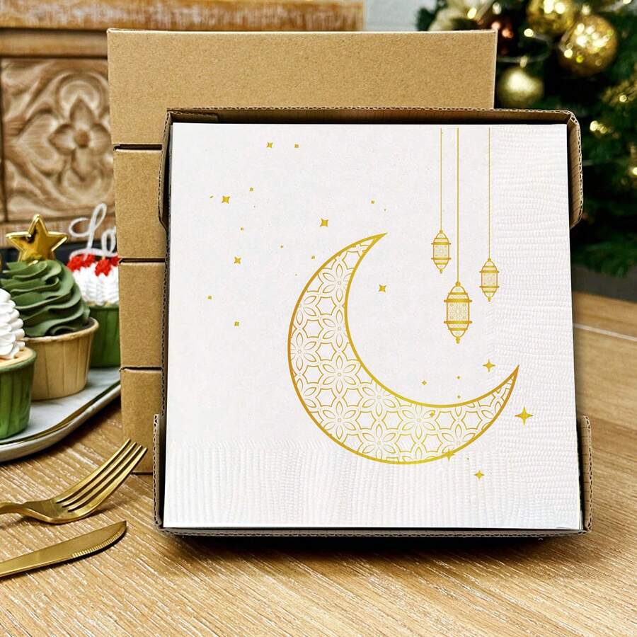 Golden Star And Moon Pattern Napkins, Three-Layer Structure, Disposable Napkins, Suitable For Weddings, Birthdays, Festival Parties, Family Daily Life And Various Activities - Multicolor - View 1