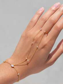 1pc Rhinestone Finger Chain, Personalized Niche Layered Necklace & Bracelet Luxury Jewelry For Women - Geometry - View 1