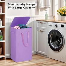 75L Slim Laundry Hamper With Lid, Large Foldable Laundry Basket With Removable Bag And Handles Tall Collapsible Dirty Clothes Basket Great Bedroom, Bathroom, Dorm, College, RV. Purple, 75L - 75升+紫色 - 查看 5