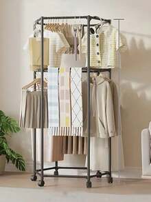 2 Styles Rotating Clothes Rack With Wheels - Sturdy 16mm Metal Tube, Independent Hanging Clothes Rack, Portable Design, Efficient Clothing Storage And Display, Black/White, Laundry Room Organizer | Hexagon Design | Metal Structure Rotating Clothes Rack With Wheels - Stable Storage Easy Operation, Efficient Clothing Display, Metal Structure Laundry Room Storage Clothes Rack