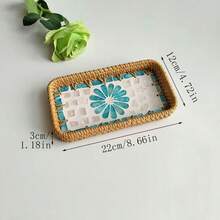 8.66 X 4.72 X 1.18 Inches Handmade Rattan & Shell Decorative Catchall Tray, Entryway Key Holder, Desktop Organizer - Blue and White - View 26