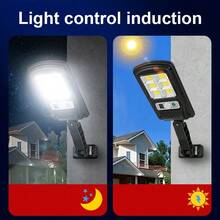 Luz solar LED potente con 3 modos de iluminación, luz de pared para calle con sensor de movimiento para jardín, patio, porche, camino, granja, luz decorativa - Negro - Ver 8