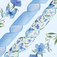 2 Rolls Vintage Blue Butterfly Floral Wired Ribbon - 2.5 Inch Wide, 10 Yards Total, Shabby Chic Blue Floral Ribbon For Wedding Decor, DIY Crafts, Gift Wrapping, Butterfly Design Wired Edge,Blue - Blue - View 6