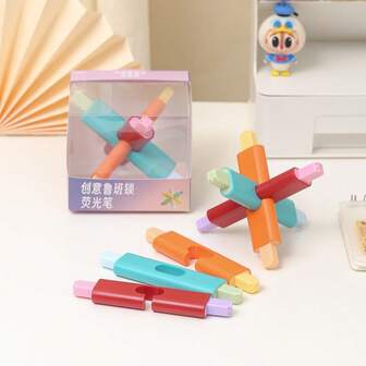 KOMI Dual-Tip Creative Luban Lock Highlighter Pens, Fluorescent Ink, Suitable For Middle/Elementary School Students, High-Quality Ins Style, Colorful & Pastel Shades, Ideal For Note-Taking, No Smudging