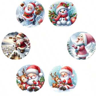 6件套圣诞主题钻石画杯垫 - 木质防滑饮料杯垫，适用于家庭和办公室，节日派对礼物，3.94英寸