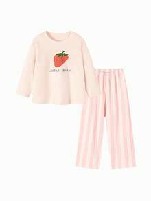 mini bala Plant-Fiber Series Young Girl Pajama Set Boys Girls Baby Sleepwear Soft Breathable Autumn 2025 - White Red - View 4