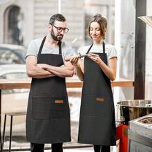2 Pack Adjustable Bib Apron With 2 Pockets Chef CooFKing Kitchen Restaurant Aprons For Women Men,BlackPinstripe - 黑色細條紋 - 查看 6