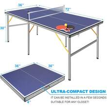 Mesa de Ping Pong Plegable 1.8X0.9 m para Interior y Exterior con Red 2 Paletas y 3 Pelotas para Adultos Adolescentes - Azul - Ver 6