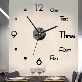 Large 3D Wall Clock, Frameless Acrylic Sticker Clock With Silent Mechanism - Modern Black And White Design, Suitable For Home, School, Office, Living Room Decor, Office Wall Decoration | Minimalist Wall Clock | Durable Plastic Clock, Wall Clock Decor