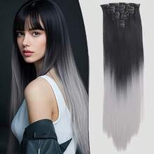 Clip In Hair Extensions 7 PCS Set Ombre 24Inch Long Straight Hair Extension For Women Synthetic Hair Extensions Hairpieces - Multicolor - View 3