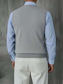 Chaleco de punto casual y versátil de unicolor con cuello en V para hombre GRDR - Gris Claro - Ver 3