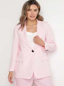 经典单排扣夹克，带仿口袋 - 粉色 - 查看 1