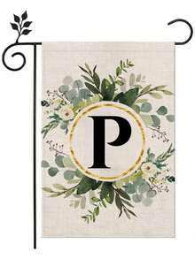1 Piece/Linen Letter Flower Garden Flag 12x18 Inches Double-Sided Family Surname Letter Courtyard Flag, Suitable; Birthday, Theme Party Outdoor Garden Decoration, Autumn Garden Flag, Halloween Garden Flag, Christmas Garden Flag, Autumn, Halloween, Christmas Decoration - 彩色 - 查看 26