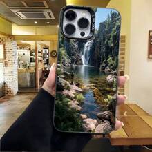 Cubierta de telefono con diseño de cascada y lago negro para iPhone 14 Pro Max funda protectora con impresion natural de paisaje montano ideal para uso diario en cafeterias y viajes - Negro - Ver 4