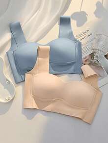 4 piezas/Paquete Sujetadores inalámbricos suaves y sin costuras para mujeres, sujetadores inalámbricos cómodos para dormir, ajuste talla AB, color aleatorio - Multicolor - Ver 8