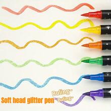 24/48pcs Colorful Glitter Pens, Drawing & Graffiti Pens, Thick & Soft Tip, Fade-Resistant, Pearlescent Glitter Pens, Single Soft Brush Tip, Watercolor Pens, Suitable For Art Students, School Supplies, Learning Tools, Outdoor Sketching, Teaching Rewards, Party Gifts, Perfect Gifts For Family And Friends For Christmas, Halloween, Thanksgiving And Back To School - Multicolor - View 7