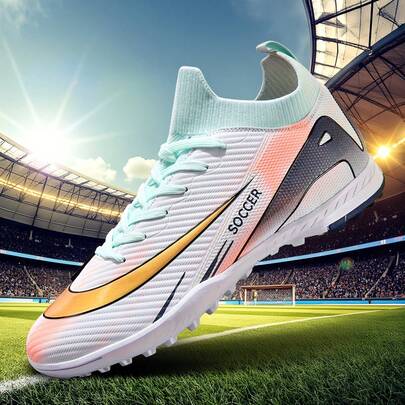 1 Pair Adult, Youth, Student Soccer Cleats, Low-Top Outdoor Team Sports Shoes, Large Size, Non-Slip, Wear-Resistant, TF Studs, Suitable For Artificial Turf, Sand, Natural Grass, Indoor Courts, Men's Football Training Shoes With Laces, Small Size Rugby Shoes, Leather Women's Soccer Shoes, Lightweight, High-Performance, Anti-Slip Design, High-Top Professional Football Boots