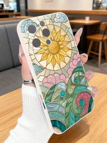 1 pieza Funda de teléfono con diseño de vitral artístico, sol y olas en estilo decorativo, ideal para regalos festivos, protección elevada para lente con diseño de ojo de cámara, resistente a golpes, compatible con iPhone 17 Pro Max/16/15/14/13/12/11/Plus/Pro/Pro Max, compatible con Galaxy A34/A35/A54/A55, Galaxy S20/S21/S22/S23/S24/S25 Ultra/Plus, compatible con Galaxy/Redmi/Honor/OPPO/ViVo - Blanco - Ver 4