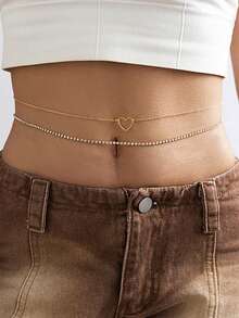 Tkool 2条优雅时尚心形链条镶嵌立方氧化锆全锆石腰链，适合海滩度假配饰 - 金黃色 - 查看 2