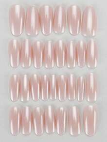 30 Pieces Press On Nails Almond/Coral Orange Short Nail Flakes/Mermaid Perfectly Fitting Acrylic Fake Nail Set, Including 1 Jelly Glue And 1 Nail File, Suitable For Women's Daily Work, Study, And Gatherings In Autumn And Winter Nail Products Suitable For Gatherings, Festivals , And Daily Use - Coral Orange - View 3