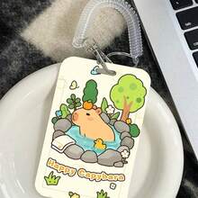 1 pieza Soporte vertical para tarjeta con diseño de capibara de dibujos animados, protector de tarjeta pequeño con cuerda retráctil transparente para tarjeta de campus, tarjeta de autobús, tarjeta de metro, tarjeta de almuerzo, tarjeta de acceso - casquillos de resorte - Ver 4