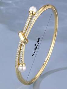 1 pulsera de lujo con incrustaciones de diamantes de imitación, adecuada para uso diario, fiesta y boda - Amarillo Oro - Ver 4