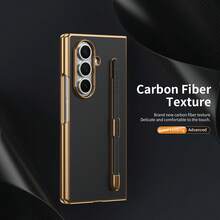 VIETAO Funda de teléfono con diseño chapado y bolígrafo incorporado, compatible con Samsung Galaxy Z Fold 7 6 5 4, funda de teléfono con textura de fibra de carbono - Negro - Ver 2